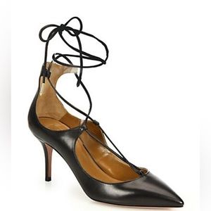 Aquazzura Black Christy Pump 75 Leather Heels 40